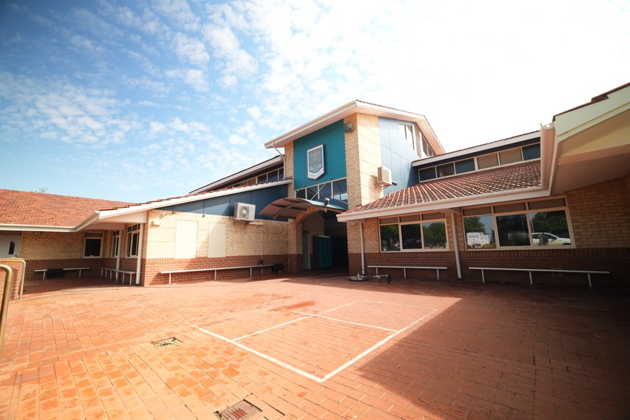 The finished school forecourt with nobody on site