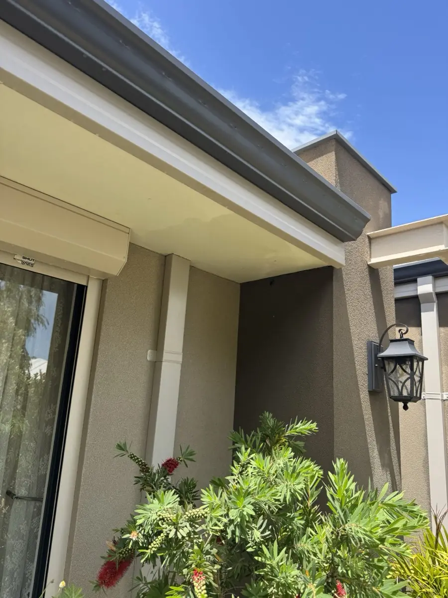 Clean render eaves after the biocide treatment